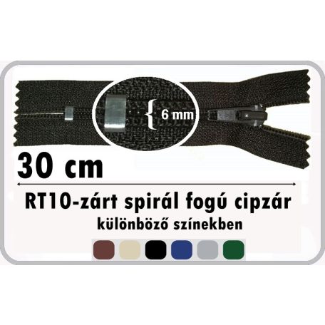 RT10 zárt spirálcipzár 30 cm. 150 Ft/db  (5 db)