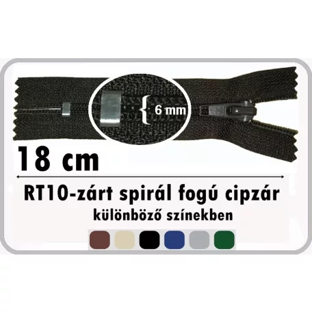 RT10 zárt spirálcipzár 18 cm.  (5 db)