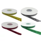 Bársony szalag csillámos piros 10 mm x 9 méter . 