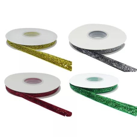 Bársony szalag csillámos zöld 10 mm x 9 méter . 