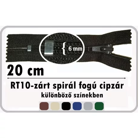 RT10 zárt spirálcipzár 20 cm. (5 db)
