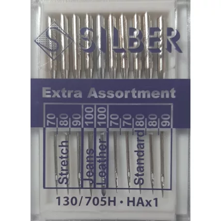 Háztartási varrógéptű, SILBER EXTRA ASSORTMENT vegyes tűméretek. Praktikus. (10 db/levél)