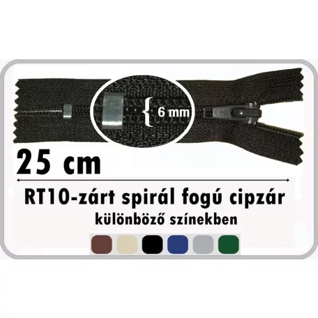 RT10 zárt spirálcipzár 25 cm.  (5 db)