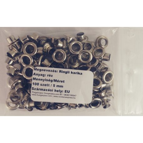 Ringli karika 5 mm, réz alapú, nikkel színű. (100 pár/csomag)
