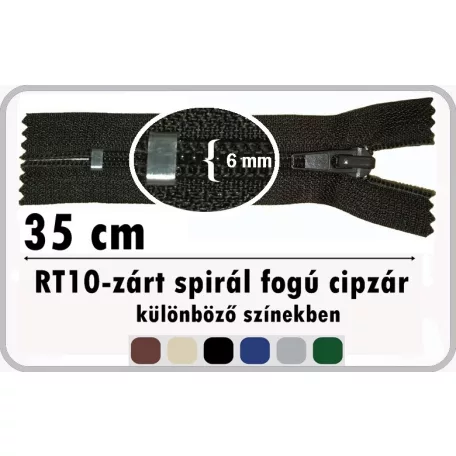 RT10 zárt spirálcipzár 35 cm.   (5 db)