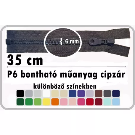 P6 műanyag cipzár bontható 35 cm