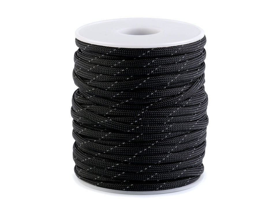 Fényvisszaverős paracord zsinór 4 mm, fekete színben. 25 m/orsó ...