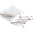 Gombostű üvegfejű színes mix.  30 mm hosszúságú 2 mm fejjel.  Vasalható, rozsdamentes. 50 db/doboz