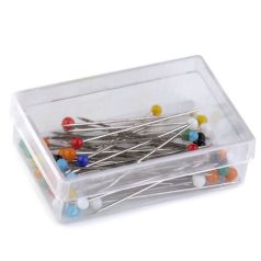   Gombostű üvegfejű színes mix.  30 mm hosszúságú 2 mm fejjel.  Vasalható, rozsdamentes. 50 db/doboz
