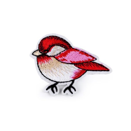 Madárka felvasalható címke, folt, piros (2),  43 mm x 60  mm 1 db Óvodás jel. 