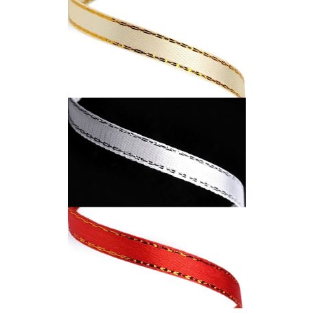 Karácsonyi szalag 6 mm széles, többféle színben, lurex széllel. 22,5 méter/ orsó Dekorációs kötöző szalag. Atlas