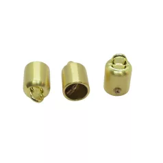   Zsinórvégződés záró elem,  akasztó füllel, rögzítő csavarral, belső: 9 mm, elegáns magasfényű arany színben. 1 pár