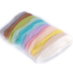   Fésült juhgyapjú, 100%-os merino (24 mic) nemezeléshez. 3-as mix. 12 szín. 50 gr. Antiallergén