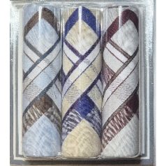   Férfi zsebkendő 3 db a díszdobozban, 100% pamut, 43x44 cm, világos, kockás minta.  Véletlen szerű összeállítás.