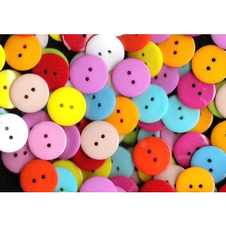 Színes lencsegomb 22 mm ( 36-os méret) MIX kétlyukú átvarrós. (25 db/csomag)