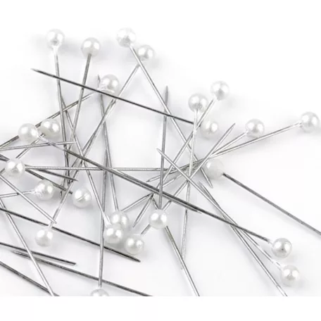 Fehér fejű gombostű 38 mm vas+műanyag.Dressmakers Pins Stainless Steel.  Dekorációs, varrást segítő célra. 100 db/doboz 