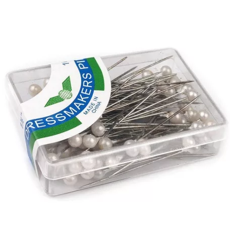 Fehér fejű gombostű 38 mm vas+műanyag.Dressmakers Pins Stainless Steel.  Dekorációs, varrást segítő célra. 100 db/doboz 