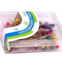   Színes fejű gombostű mix  38 mm vas+műanyag. Dressmakers Pins. Rozsdamentes.  Dekorációs, varrást segítő célra. 100 db/doboz