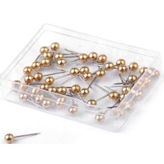   Gombostű arany metál  15 mm hosszú, 4 mm -es fejjel.  50 db/doboz. Arany dekorgombostű. (Rövid)