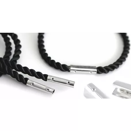 Zsinór összekötő elem fém lemezes 20 mm -es, 4-5 mm-es zsinórhoz. (20 db/cs)