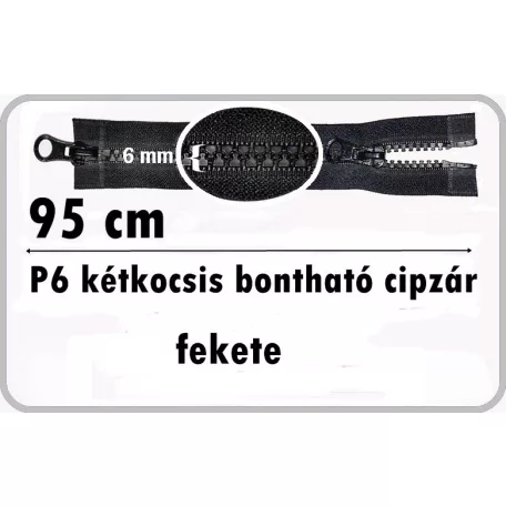 P6 kétkocsis 95 cm-es cipzár csak fekete! " dzseki cipzár" Cápa fogú 95 cm 
