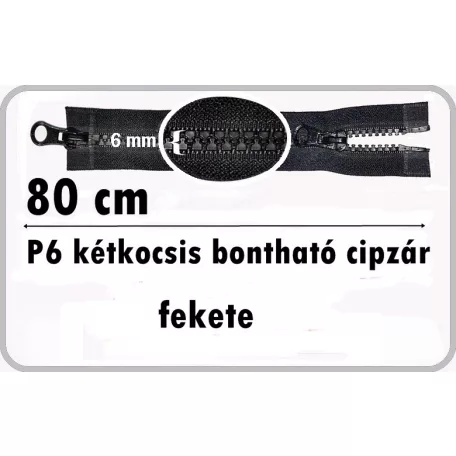 P6 kétkocsis 80 cm-es cipzár csak fekete! " dzseki cipzár" 