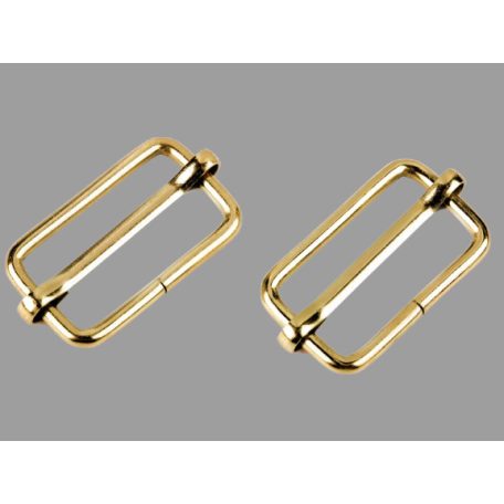 Fém szögletes osztott csúszó, 33 mm, heveder szabályozó, arany színű. 25 db/csomag