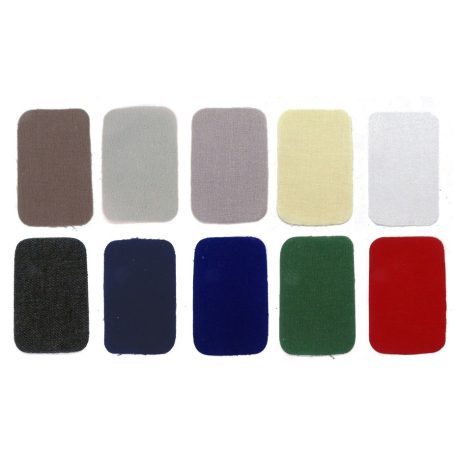 Felvasalható folt, 76x49 mm, pamut többféle színben (10 db/csomag ). Feliratozható, vágható. Farmerfolt. 