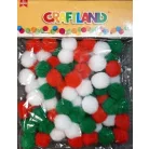 Pompon 20 mm mix csomag , zsenilia golyó, 70 db / csomag . Díszítő kellék : piros-fehér-zöld. Karácsonyi vagy nemzeti színű kellék
