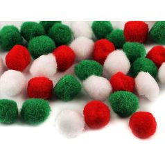   Pompon 20 mm mix csomag , zsenilia golyó, 70 db / csomag . Díszítő kellék : piros-fehér-zöld. Karácsonyi vagy nemzeti színű kellék