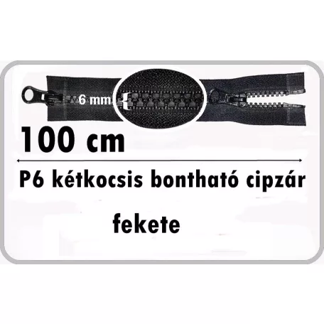 P6 kétkocsis  100 cm -es cipzár csak fekete!  Hosszú kabáthoz, " dzseki cipzár" 