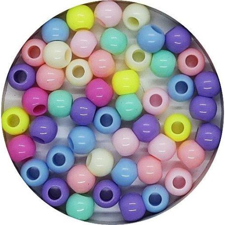 Pasztell színű nagylyukú műanyag gyöngyok, 10 mm, kitűnő minőségű.   (50 db/csomag)