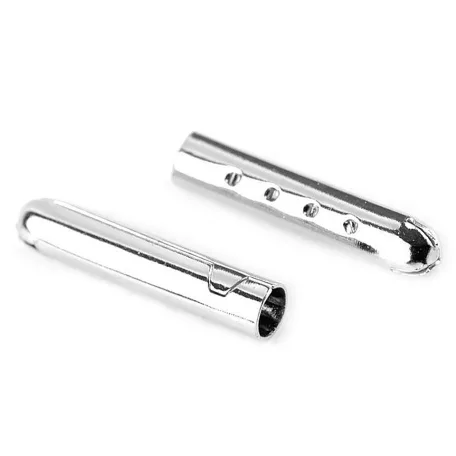 Fém zsinórvégződés 4,5 mm x 22 mm  ezüst színű. 4 mm-es zsinórhoz. 10 db /csomag