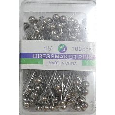   Gombostű ezüst metál  38 mm hosszú, 4 mm -es fejjel 100 db/doboz. Ezüst fejű dekorgombostű. ( hosszú)