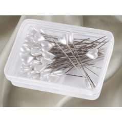   Gombostű 5,5 cm szív alakú fejjel fehér 50 db / doboz. Esküvői dekorációs gombostű 