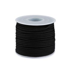   Paracord zsinór 2,5 mm fekete (10). Ejtőernyő vagy ruhazsinór. PP+PES.  25 m/orsó. 