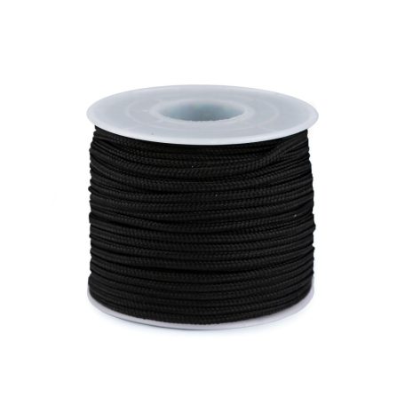 Paracord zsinór 2,5 mm fekete (10). Ejtőernyő vagy ruhazsinór. PP+PES.  25 m/orsó. 