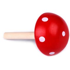   Stoppolófa piros alapon fehér pöttyös 5,5 cm fej gomba alakú festett fa. 