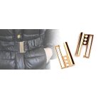 Fém csat 50 mm -es bújtatóval , arany színben színben. 1 pár. Fürdőruha vagy kabát övcsat.