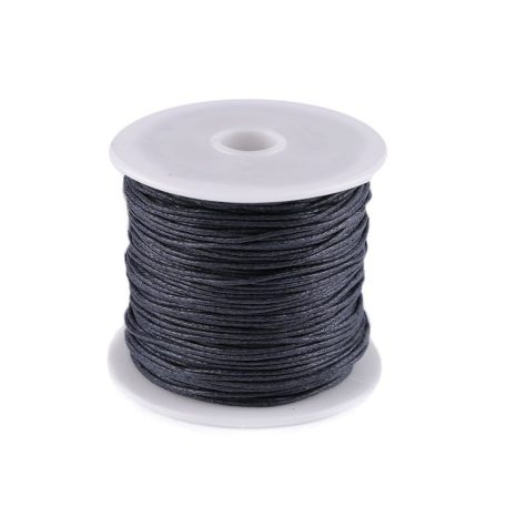 Ékszerkészítő bőrhatású viaszolt pamut fűzőzsinór 1 mm, fekete színben (25 m / orsó)