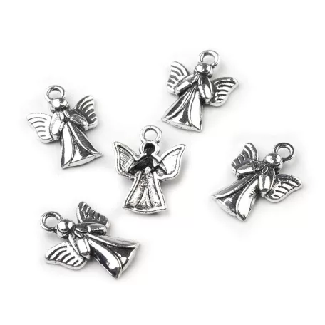 Angyal medál 20 x 15 mm, platina ezüst színű, rozsdamentes. Egyoldalas. 5 db/csomag