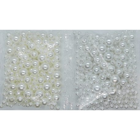 Tekla gyöngy, méret mix ekrü (gyöngyszín), műanyag, csomagon belül 5-10 mm. Egészgyöngy.