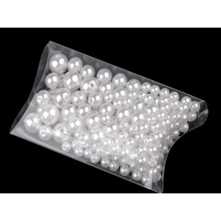 Tekla gyöngy, méret mix fehér (gyöngyszín), műanyag, csomagon belül 5-10 mm. Egészgyöngyök.