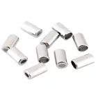 Ovális alakú fém, zsinórvég díszítő,  8x14 mm arany vagy ezüst 100 db / csomag  . Az egyik oldalon kisebb a lyuk!