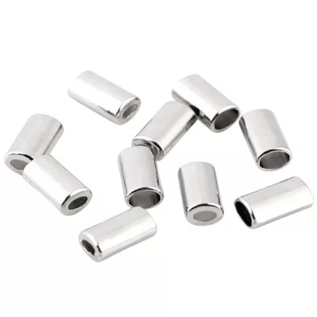 Ovális alakú fém, zsinórvég díszítő,  8x14 mm arany vagy ezüst 100 db / csomag  . Az egyik oldalon kisebb a lyuk!