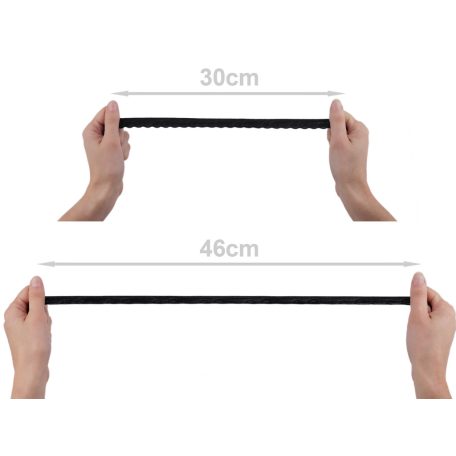 Fehérnemű gumi 11mm széles, mintás, hullámos, fekete színű.  5 méter/kiszerelés. Bugyigumi, 