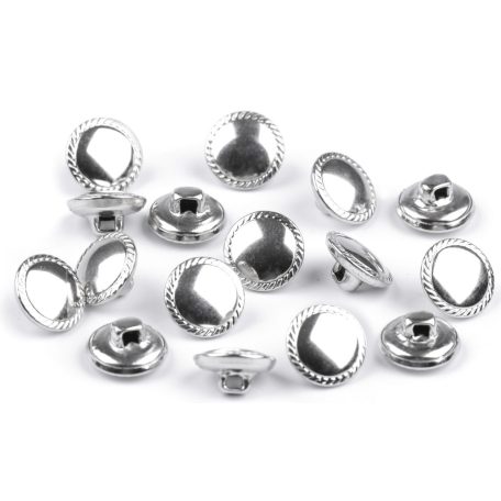Dekoratív fém gomb, mintás lapos , 20-as (12,7 mm)  arany, ezüst vagy fekete hátul varró füles. 50 db/cs 