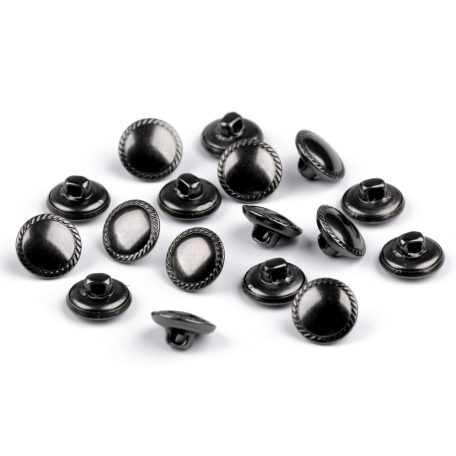 Dekoratív fém gomb, mintás lapos , 20-as (12,7 mm)  arany, ezüst vagy fekete hátul varró füles. 50 db/cs 