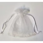 Fehér organza zsák 9 x 11 cm, kisebb ajándékoknak. 10 db/csomag. Vendég ajándékok csomagolásához is.