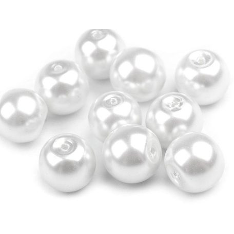 Tekla gyöngyök üvegből, 8 mm -es fehér színű minőségi üveggyöngyök. 100 gr / csomag (kb. 157 db)